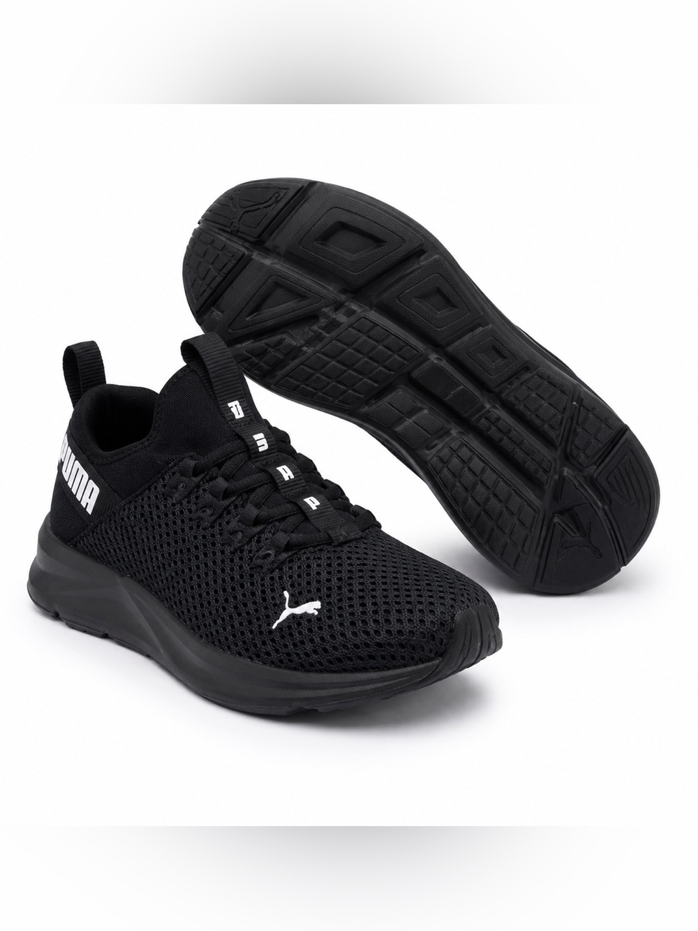 Puma Enzo 2  Black Mesh Athletic Sneakers with White Logo Size 3Y